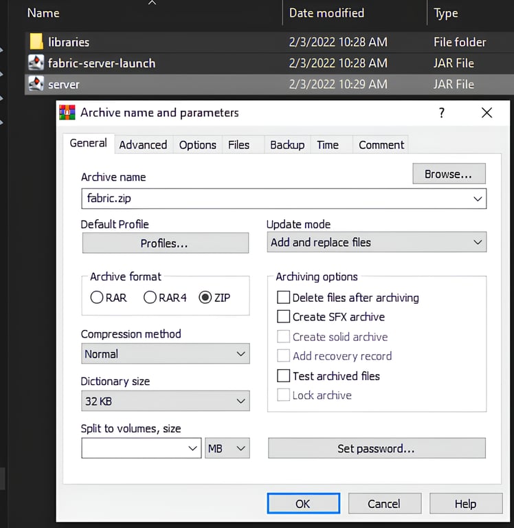 The Fabric ZIP archive in Windows
