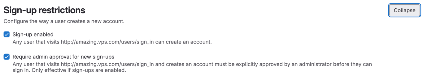 GitLab sign up restriction settings