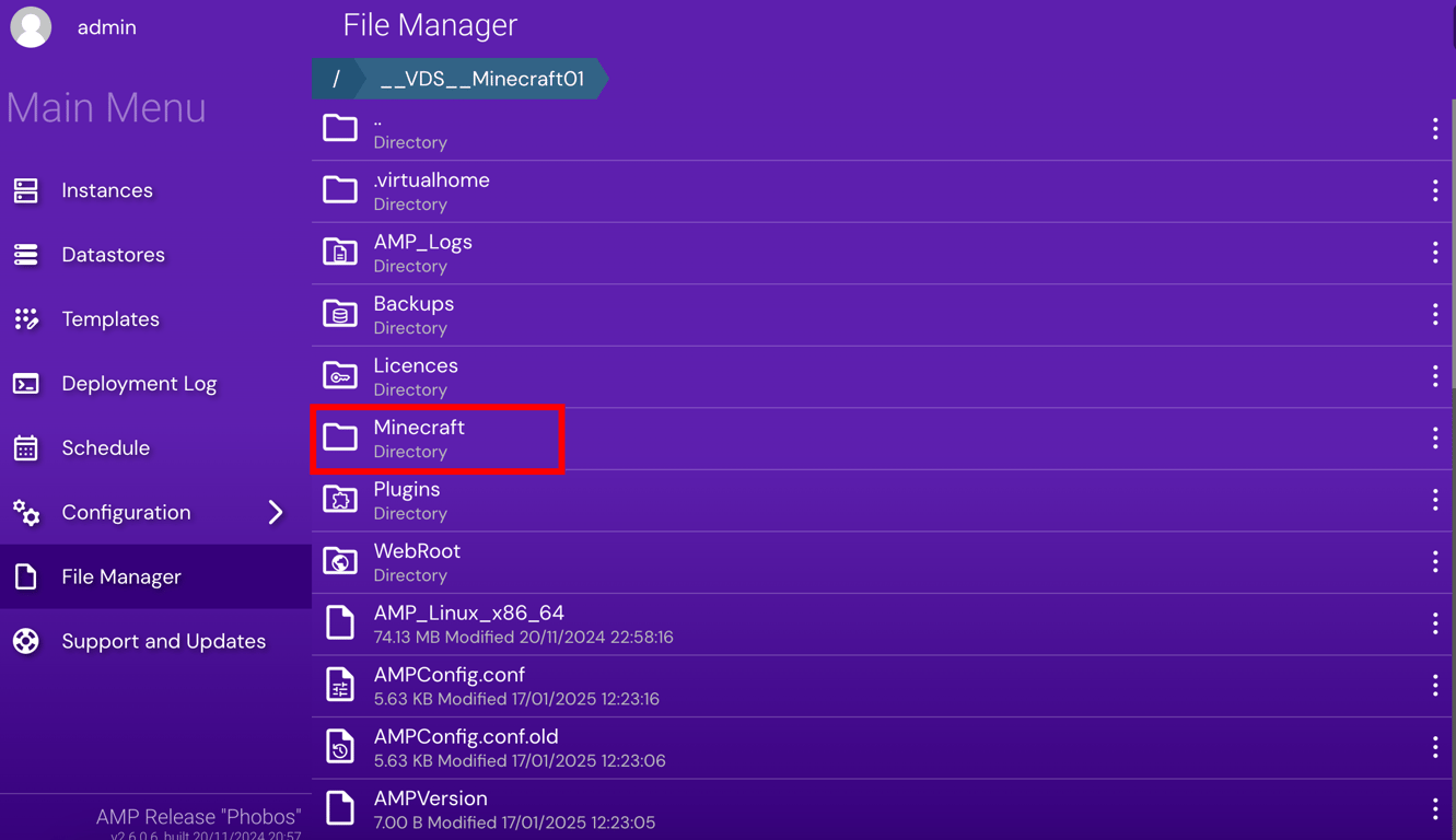Minecraft directory folder on hostinger game panel