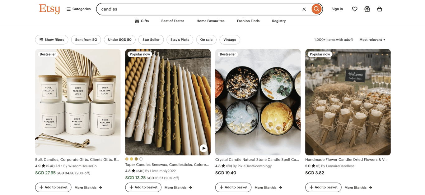 Etsy - side hustles from home idea