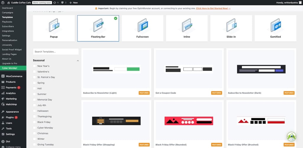 OptinMonster floating bar templates