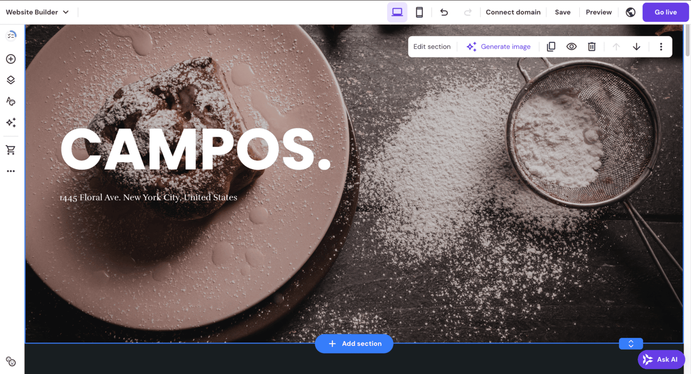 Hostinger Website Builder editor