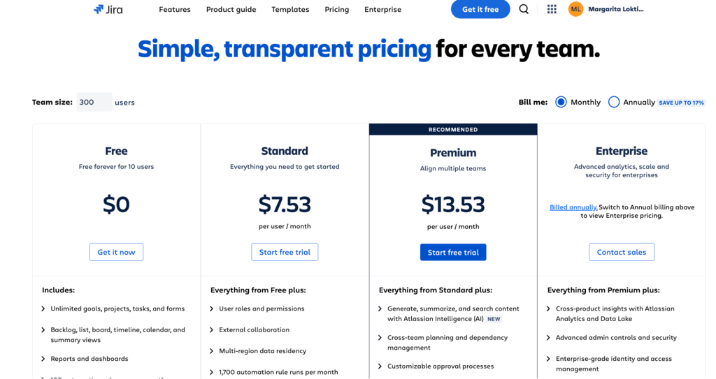 Jira's pricing