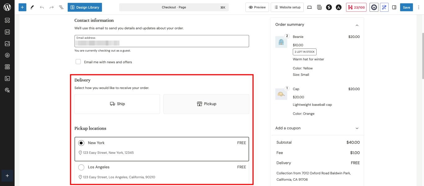 The delivery section in WooCommerce checkout page