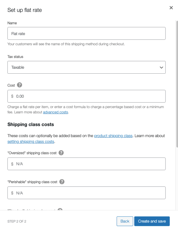 Flat rate shipping setup form
