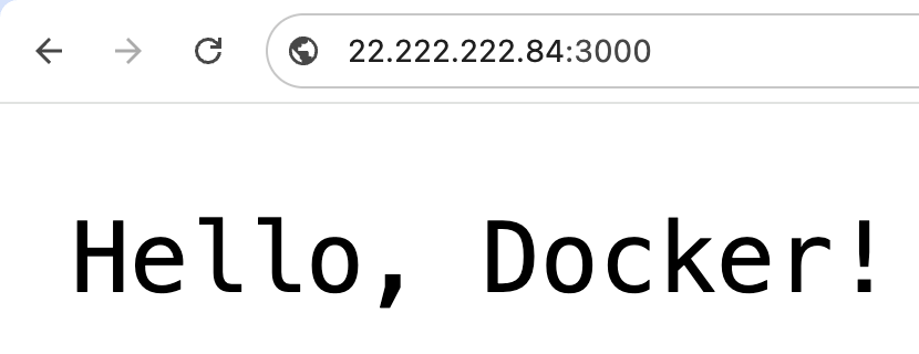 The "Hello Docker" message in the browser