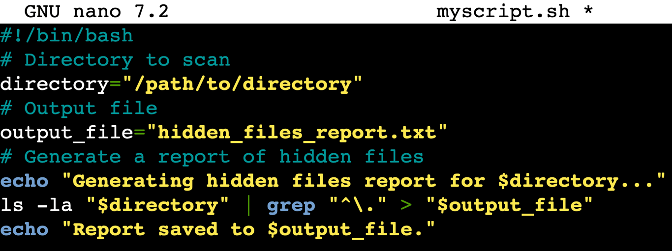 The myscript.sh bash script in the terminal