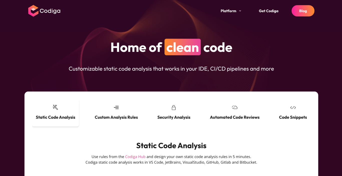 Codiga landing page
