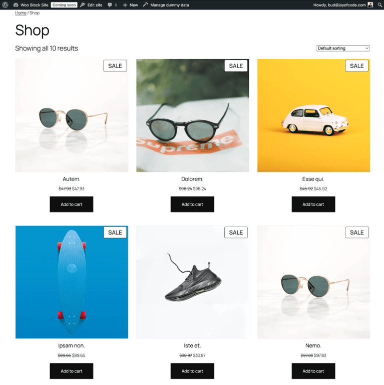 Default appearance of the product catalog template