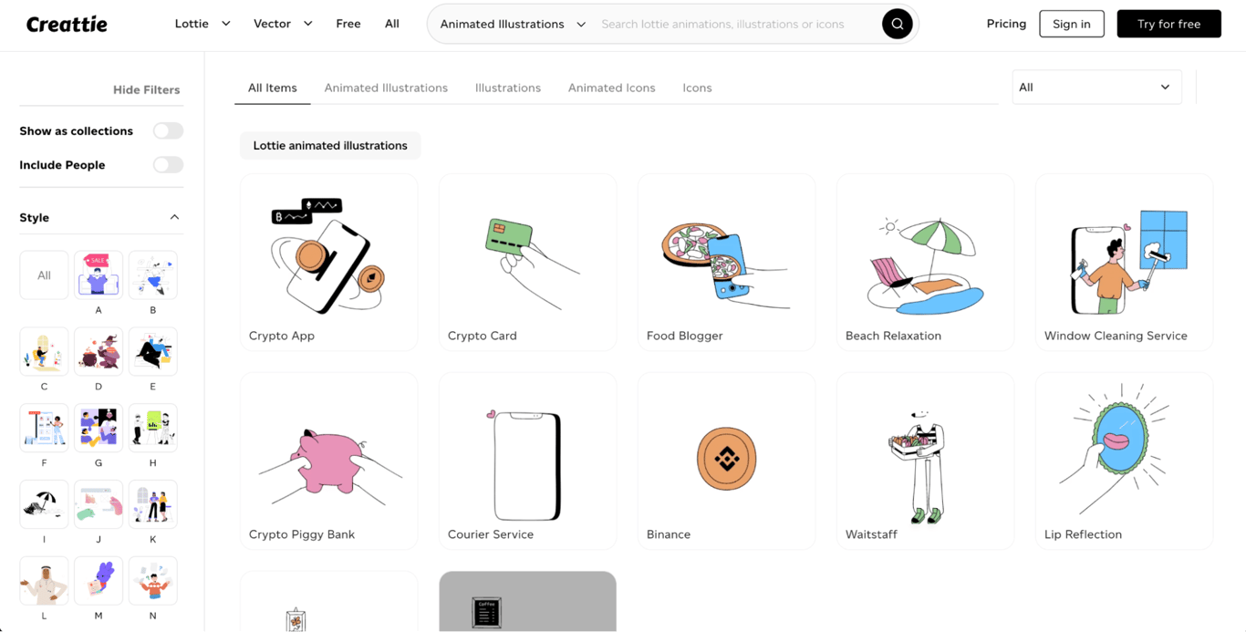 Example of animations on Creattie

