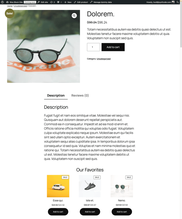 The appearance of the customized single product template