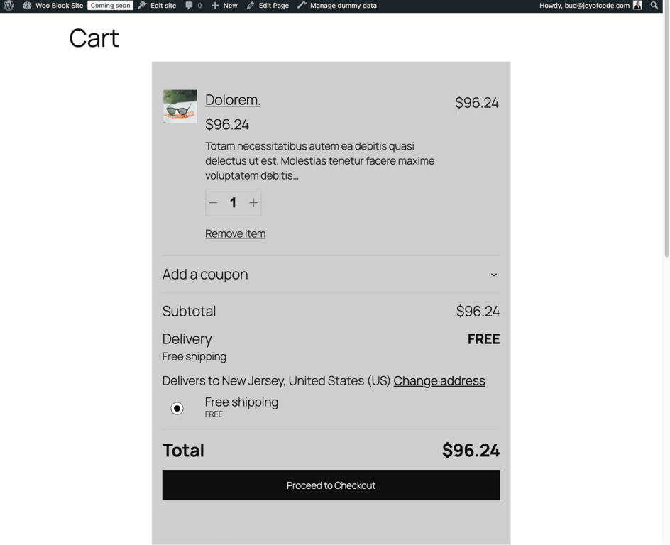 The cart template appearance after customization