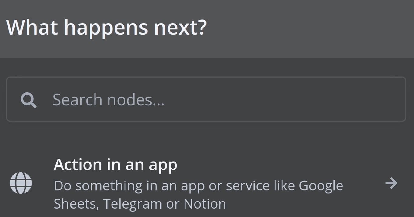 n8n prompt showing an option to run an action in an application