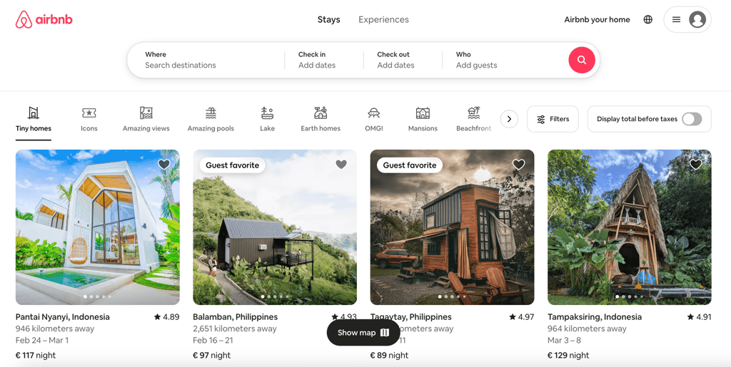 Airbnb homepage
