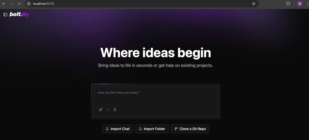 Bolt.new main dashboard