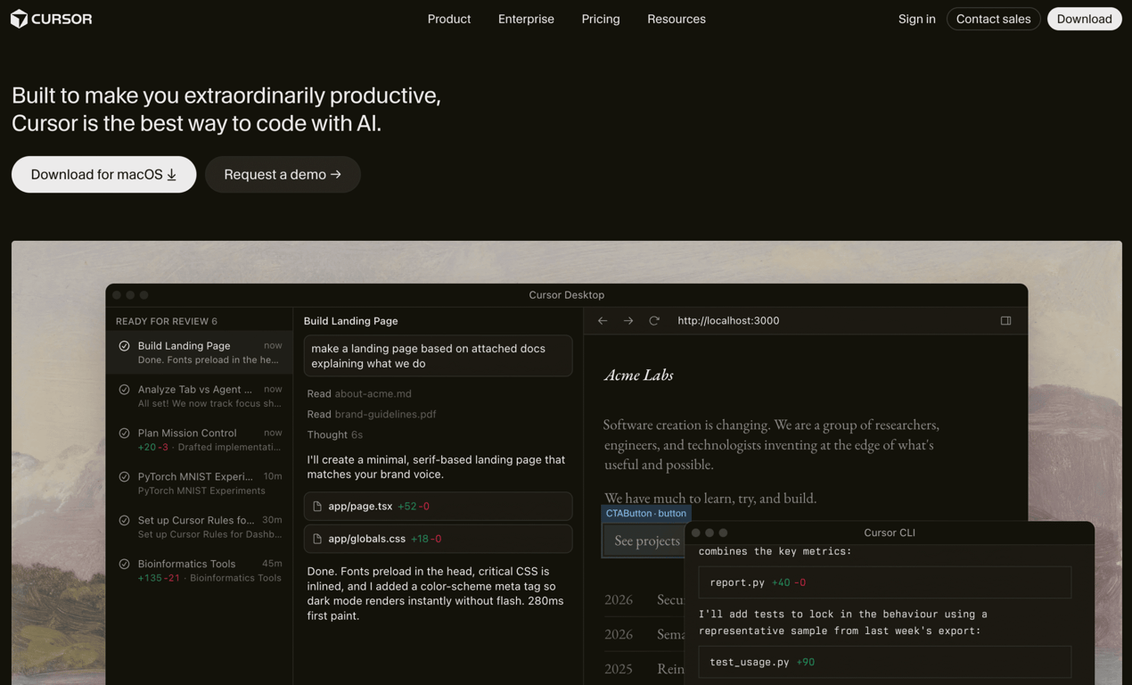 Homepage of Cursor
