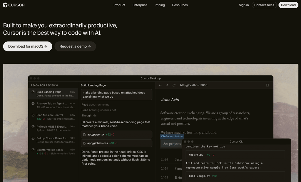 Homepage of Cursor