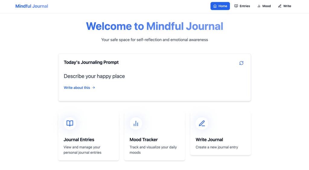 A custom mental health journal web app interface