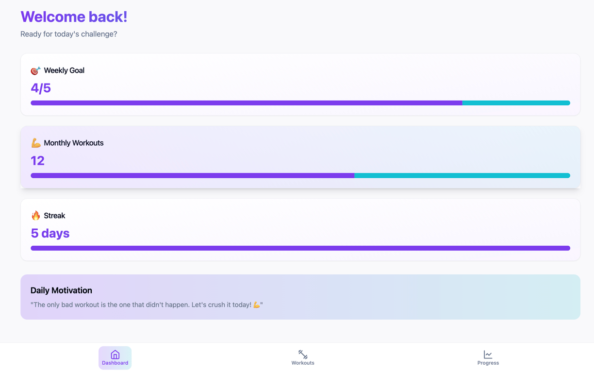 A custom workout habit tracker web app interface
