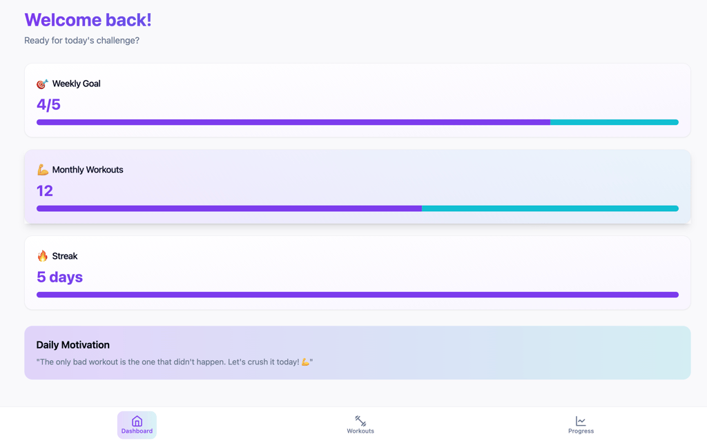 A custom workout habit tracker web app interface