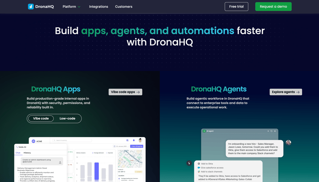 DronaHQ landing page