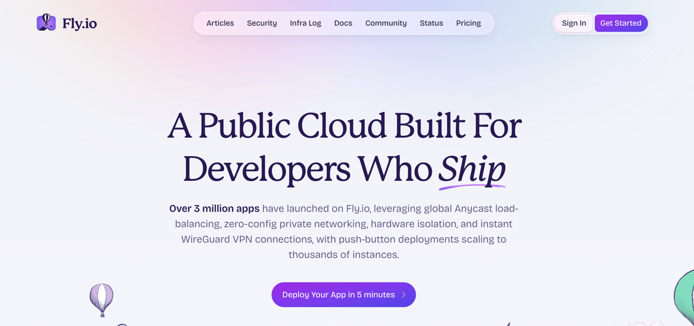 Fly.io landing page