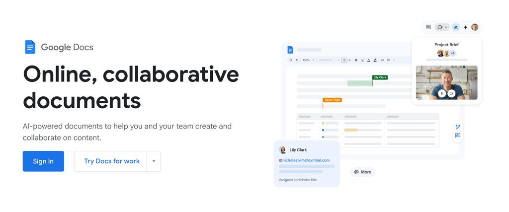 Google Docs homepage