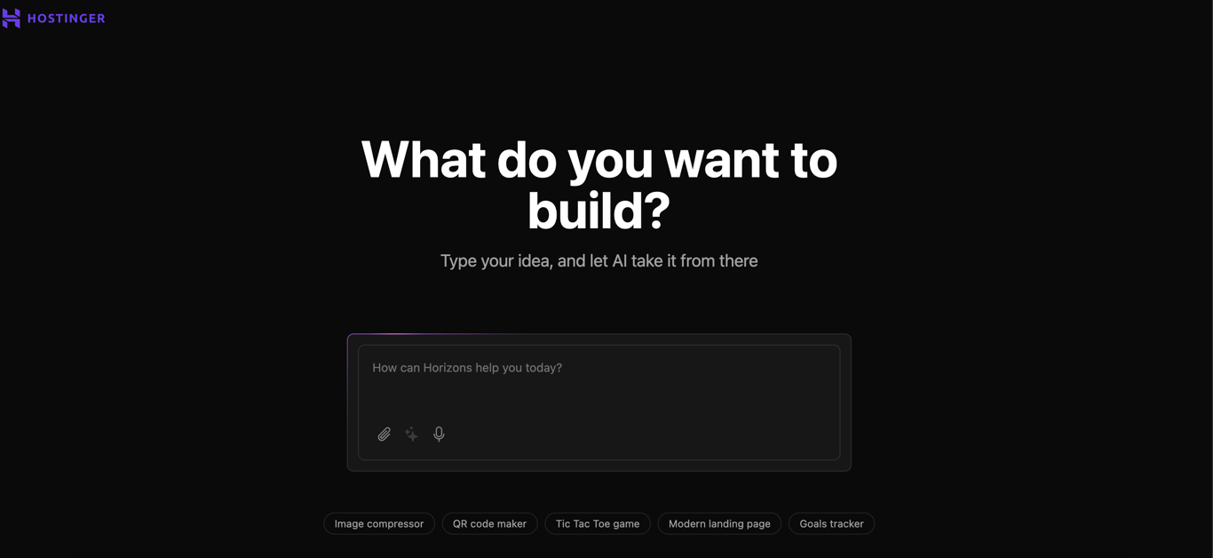 Hostinger Horizons landing page