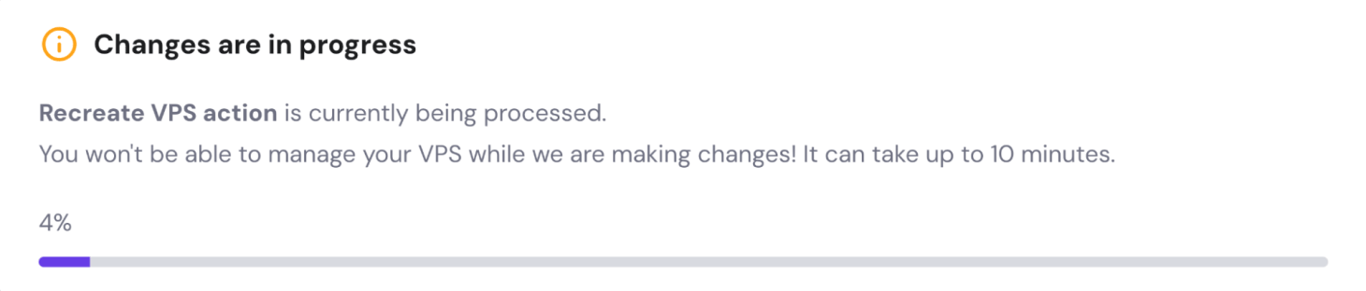 Progress bar for Recreate VPS action