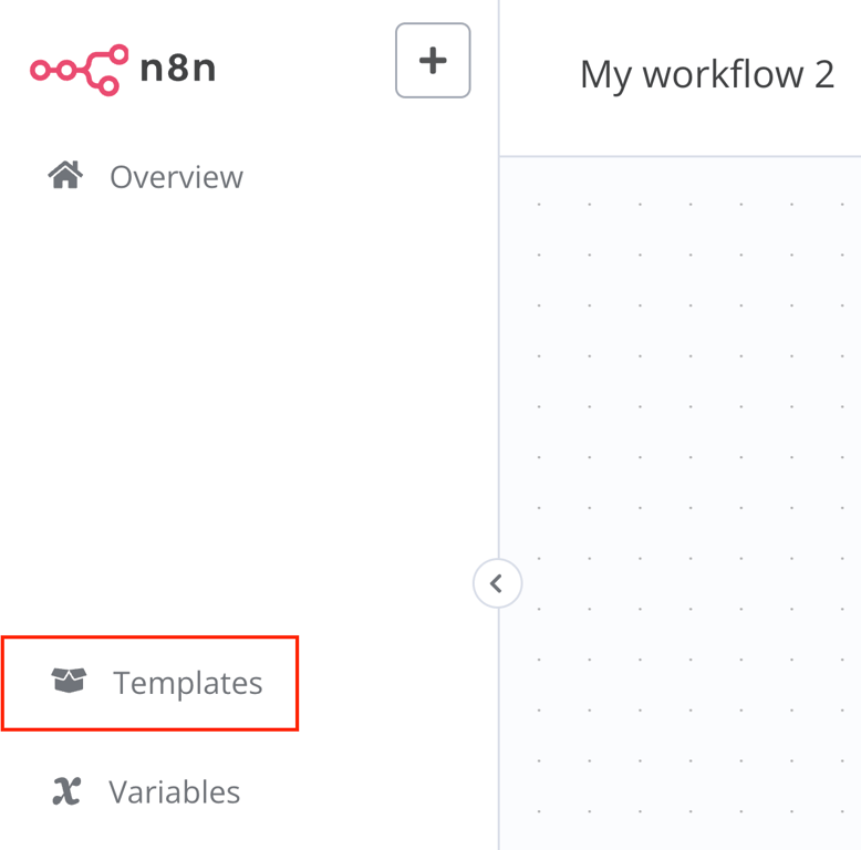 The Templates menu in n8n's workflow editor