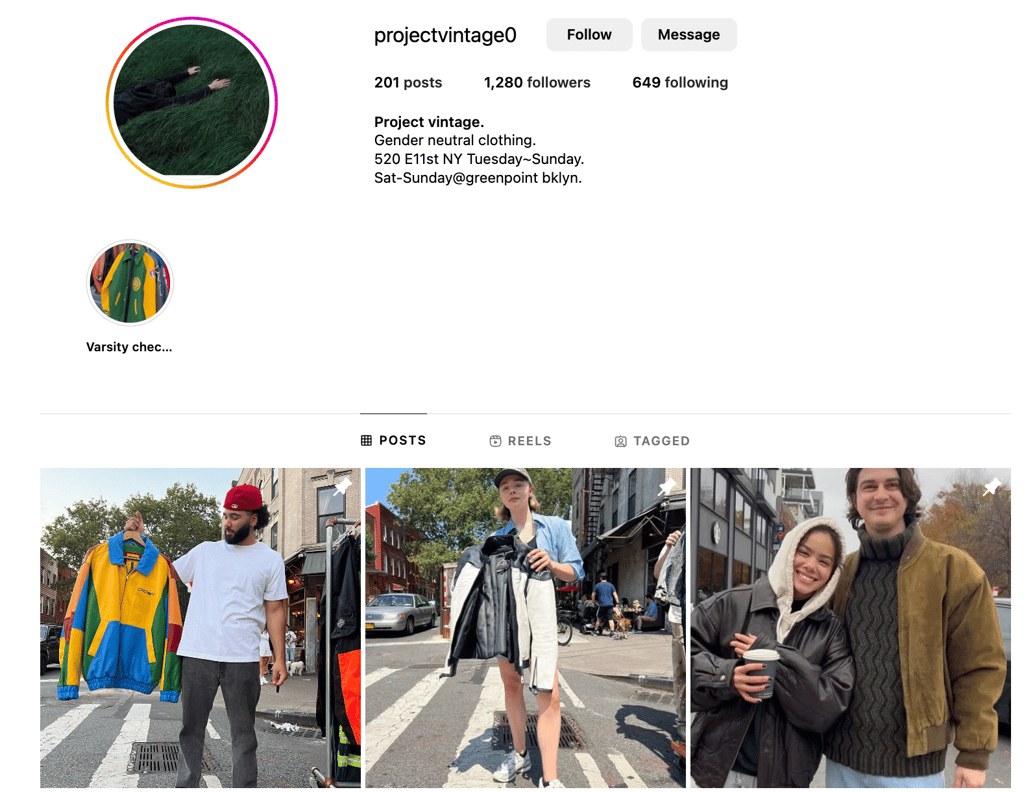 Project Vintage Instagram profile
