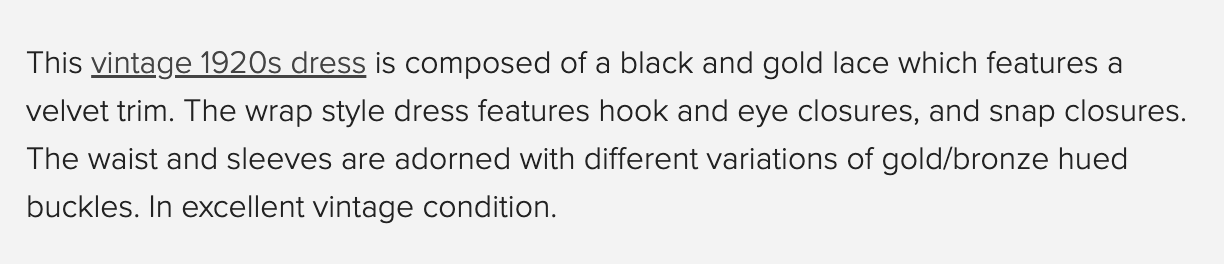 Product description of a vintage dress on 1stDibs
