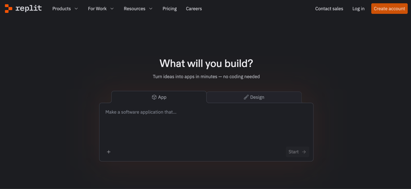 Homepage of Replit