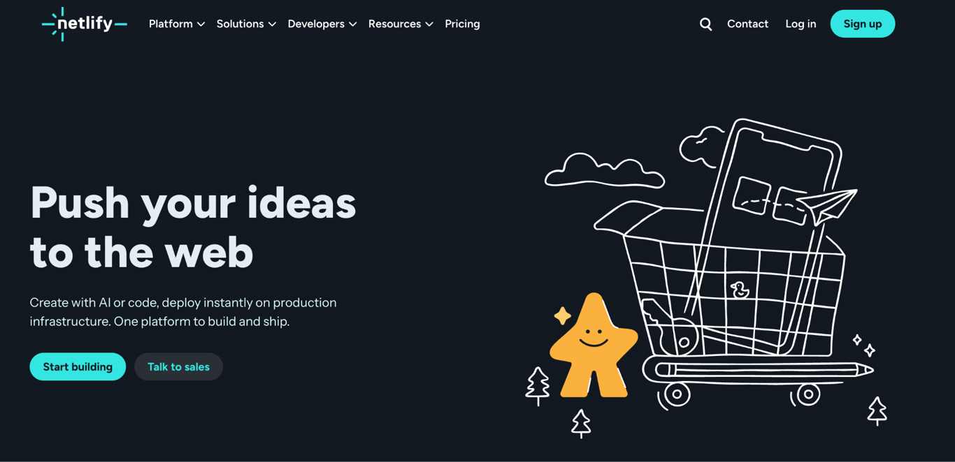 Homepage of Netlify