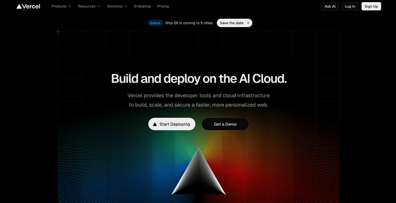 Homepage of Vercel