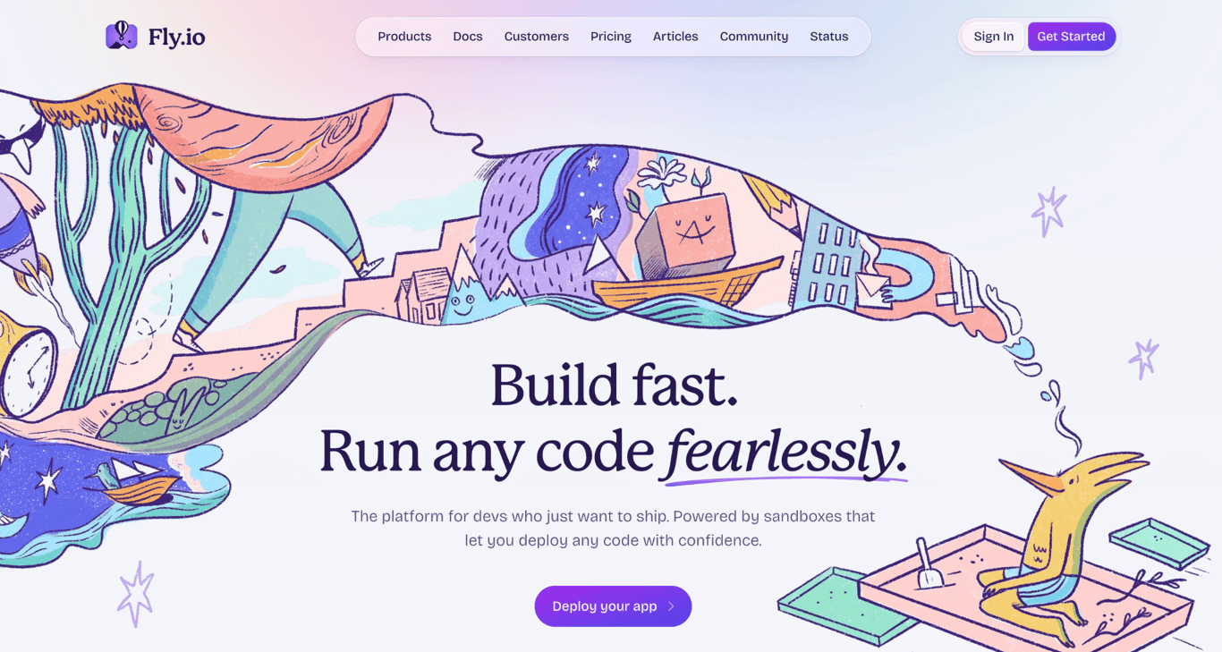 Homepage of Fly.io