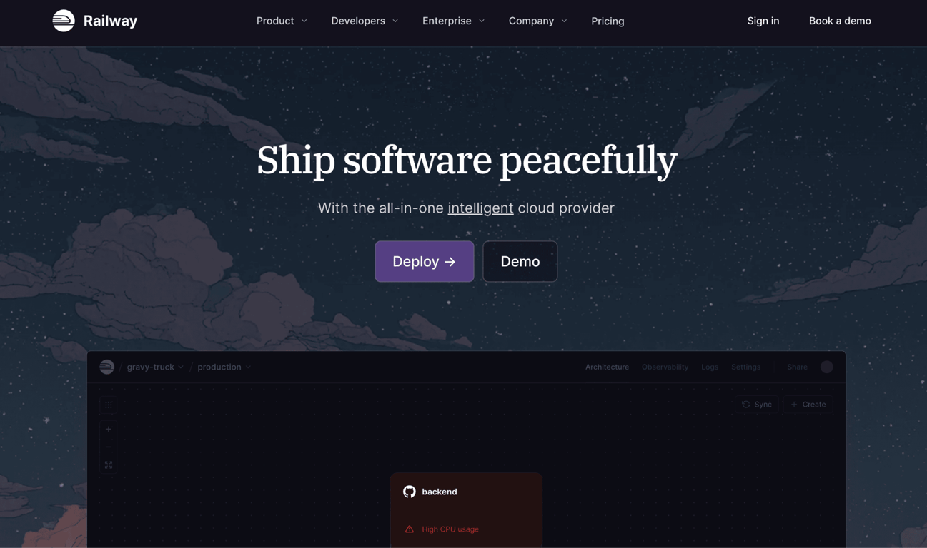 Homepage of Railway