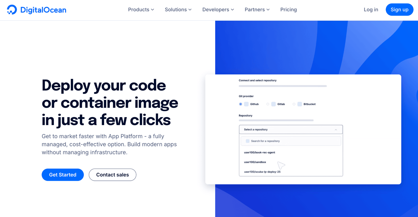 Homepage of DigitalOcean App Platform