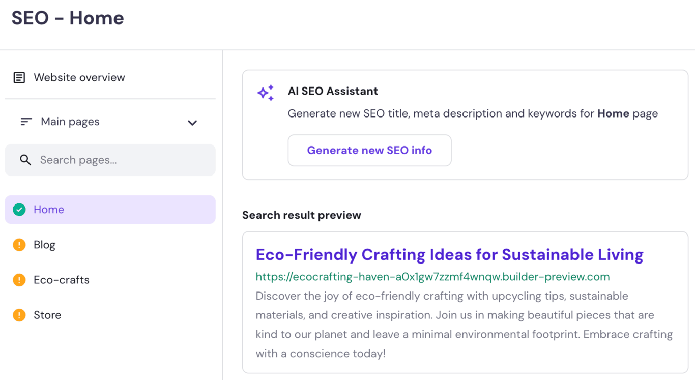 AI SEO Assistant within Hostinger Website Builder
