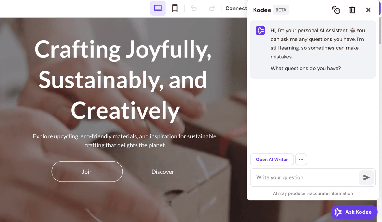 AI Assistant within Hostinger Website Builder