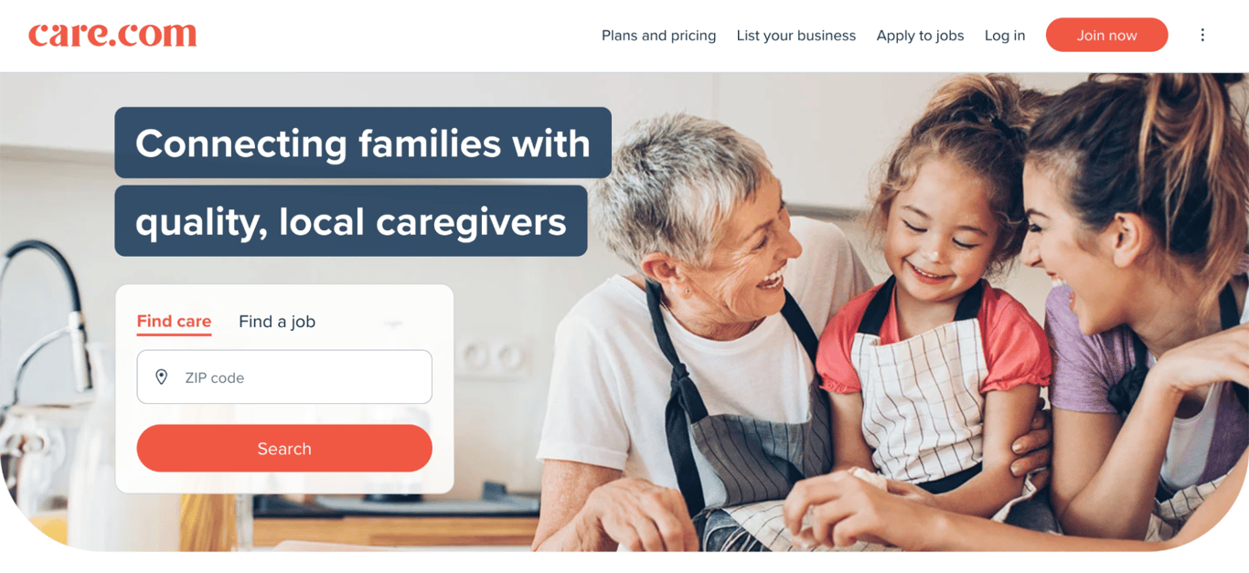 Care.com landing page
