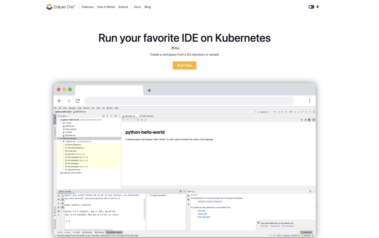 Eclipse Che landing page
