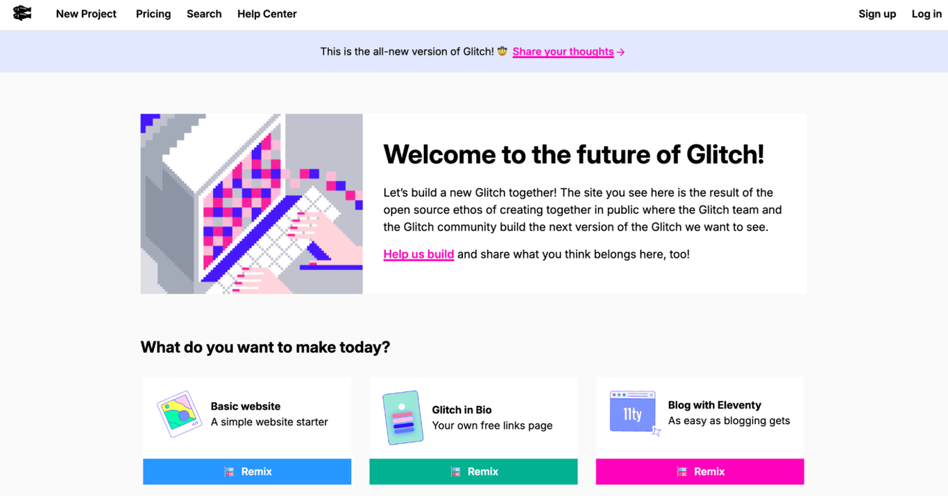 Glitch landing page
