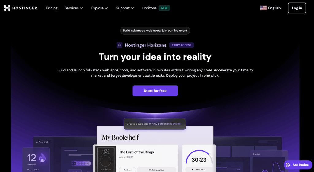 Hostinger Horizons landing page