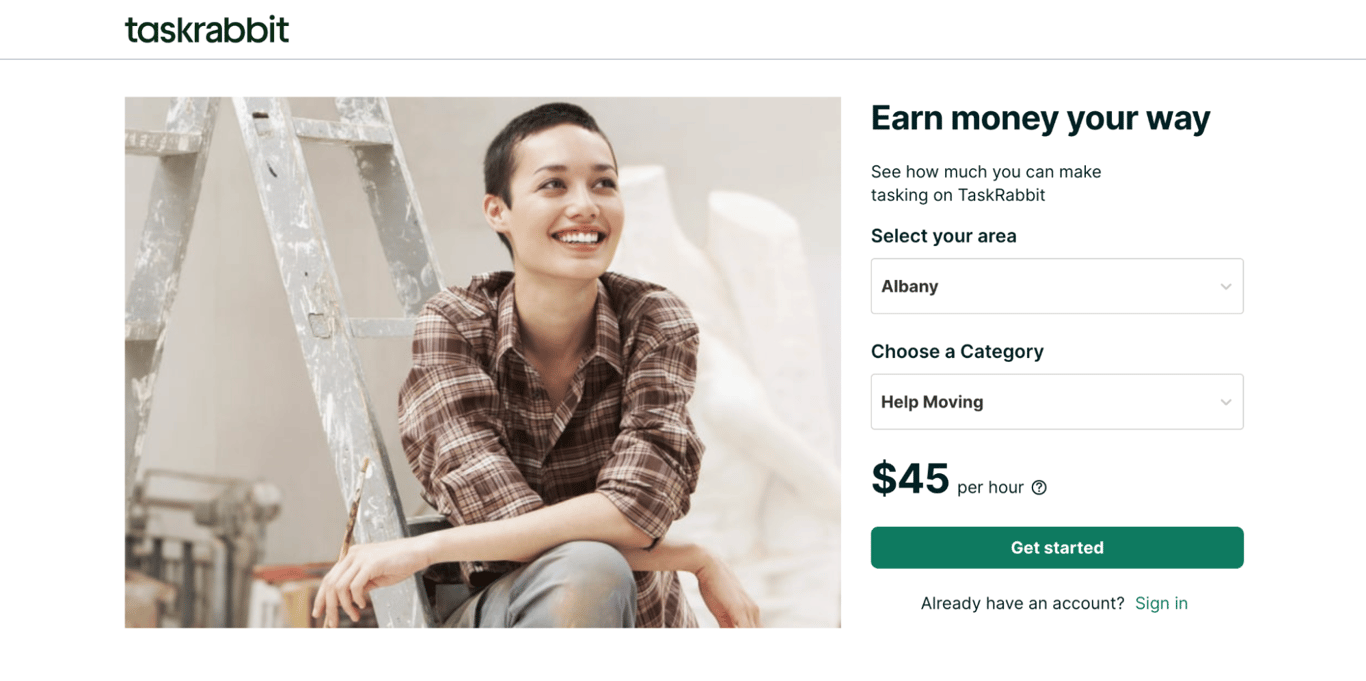 TaskRabbit tasker landing page