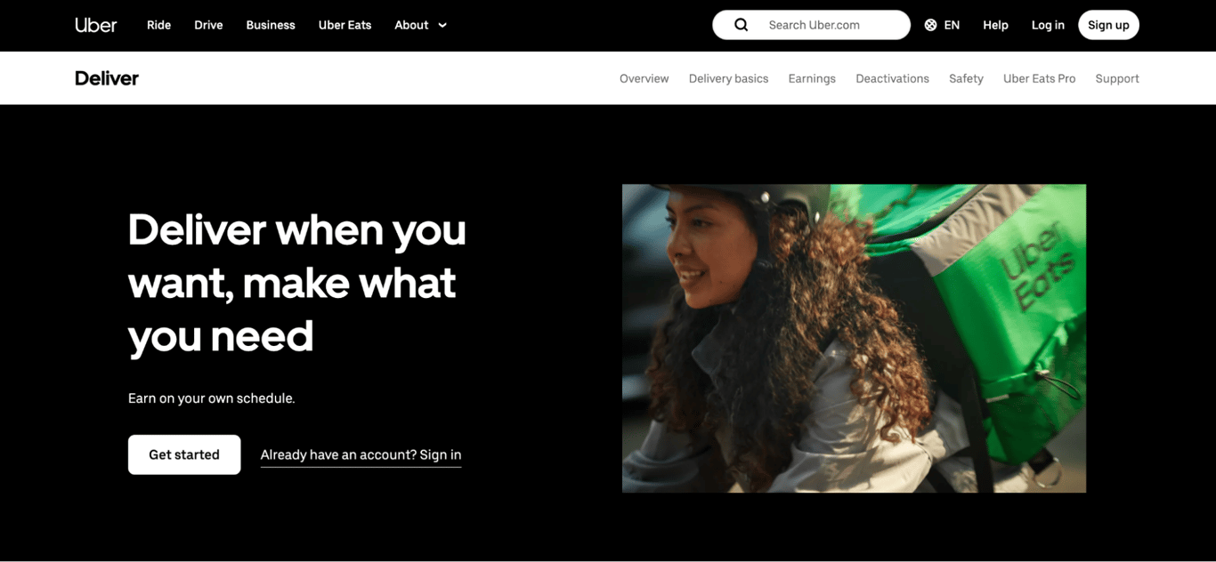 Uber Eats delivery landing page