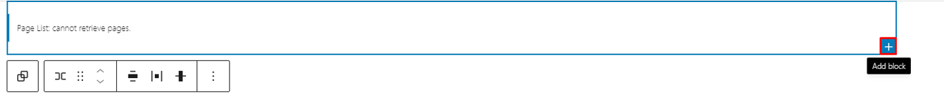 A WordPress editor interface highlighting a plus icon for adding a new block.