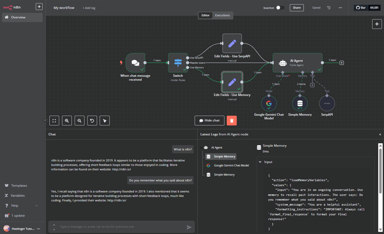 Testing memory function of AI agent.