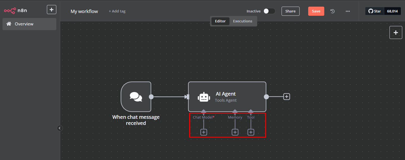 Core settings of AI agent node.