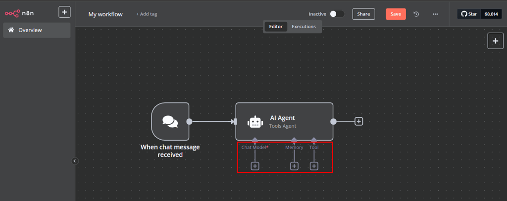 Core settings of AI agent node.